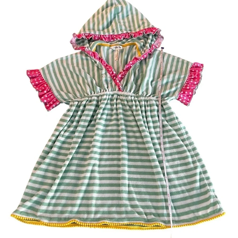 Matilda Jane Green and White Striped Hooded Swimsuit Coverup Size 8